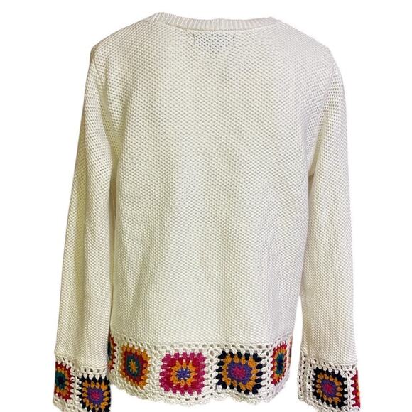 Joseph A. Sweater Indie Crochet Knit White Granny Square Multicolor size L - Picture 4 of 8